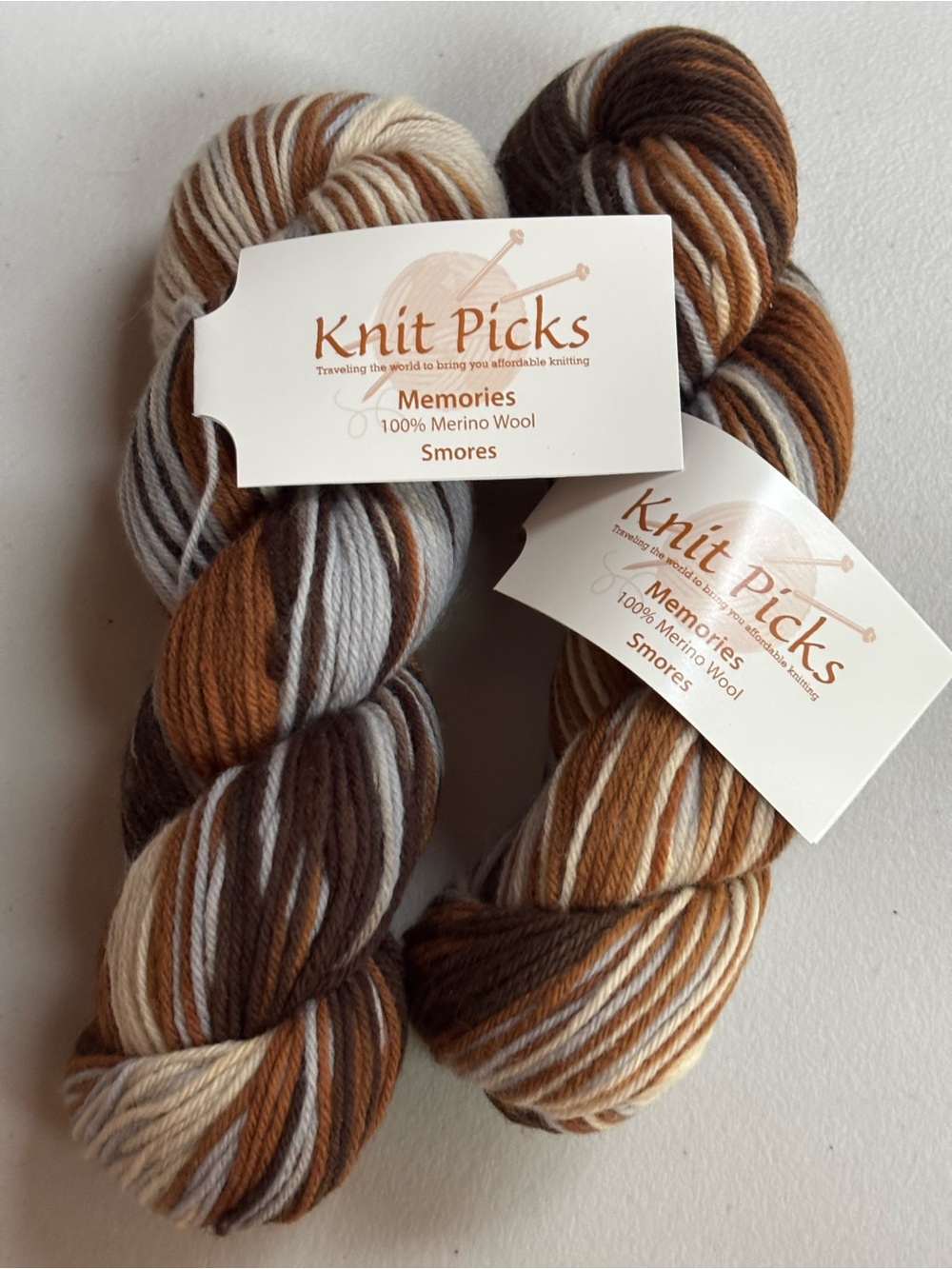 Knit Picks Memories Merino Wool Socks Yarn - Smores (Brown/White/Gray) 2 skeins